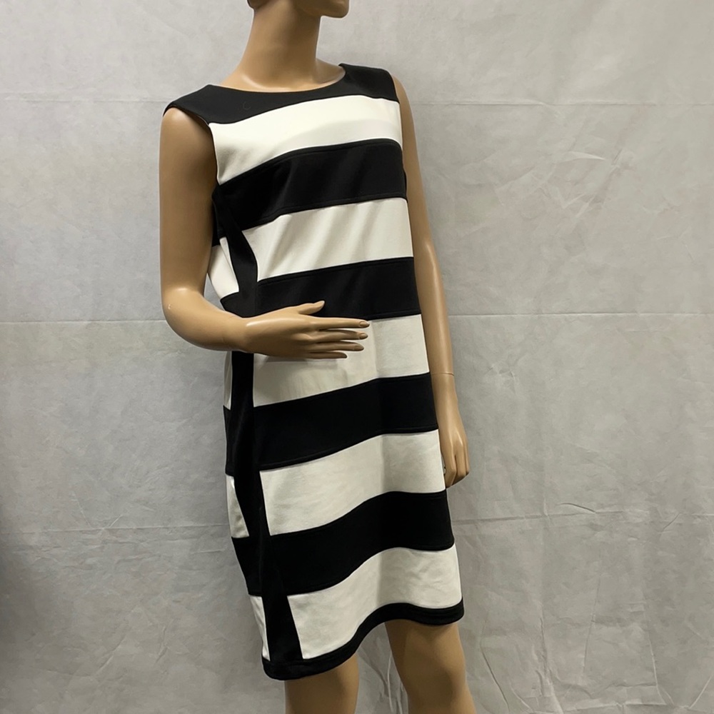 Calvin Klein Women's Black & Ivory Striped Sleeveless Dress NWT